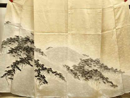 平和屋着物▼訪問着　手描き　松文　暈し染め　正絹　逸品　DABH4882du