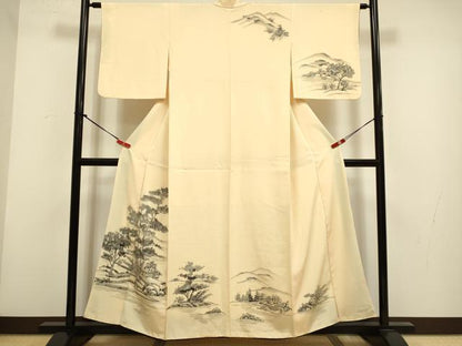 平和屋着物▼訪問着　手描き　風景文　正絹　逸品　DABH4883du