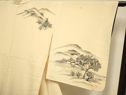 平和屋着物▼訪問着　手描き　風景文　正絹　逸品　DABH4883du