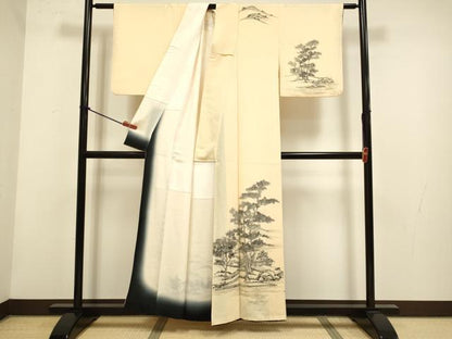 平和屋着物▼訪問着　手描き　風景文　正絹　逸品　DABH4883du