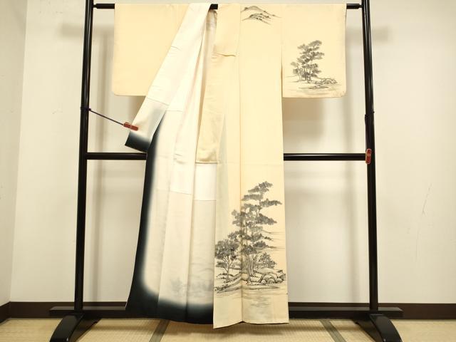 平和屋着物▼訪問着　手描き　風景文　正絹　逸品　DABH4883du