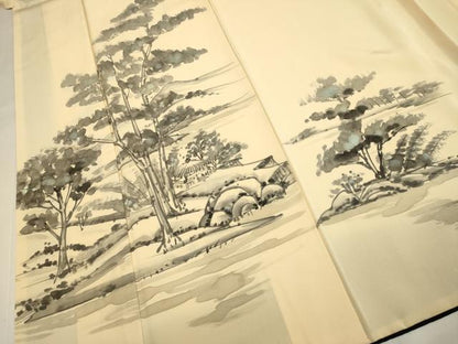 平和屋着物▼訪問着　手描き　風景文　正絹　逸品　DABH4883du