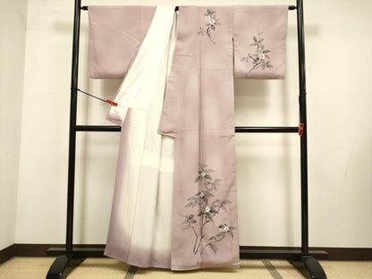 平和屋着物▼訪問着　手描き　枝花文　暈し染め　正絹　逸品　DABH4884du