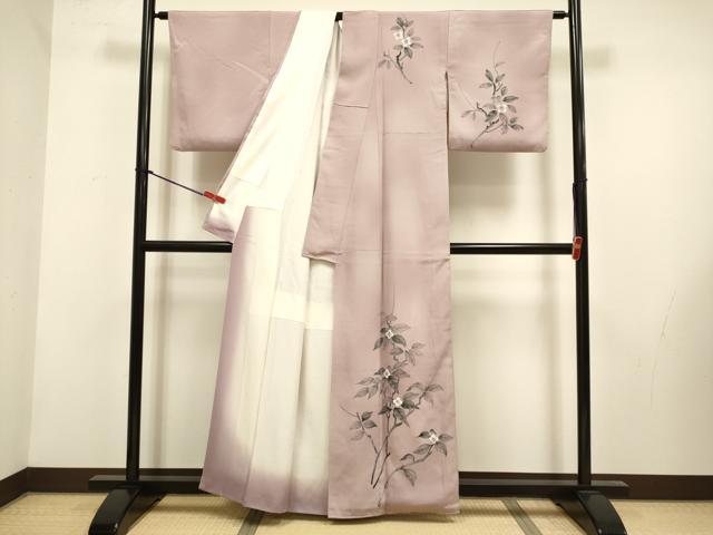 平和屋着物▼訪問着　手描き　枝花文　暈し染め　正絹　逸品　DABH4884du