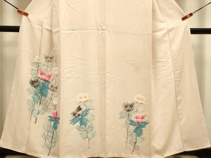 平和屋着物▼訪問着　手描き　草花文　正絹　逸品　DABH4886du