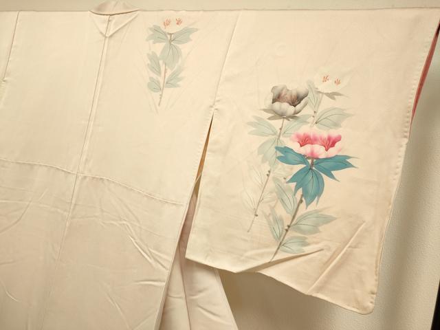 平和屋着物▼訪問着　手描き　草花文　正絹　逸品　DABH4886du