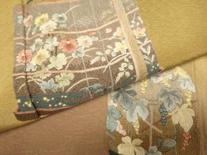 平和屋着物▼中国三大刺繍　相良刺繍　総刺繍　訪問着　器物花文　暈し染め　正絹　逸品　DABH4888du