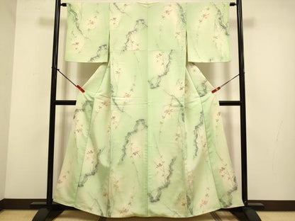 平和屋着物▼上質な小紋　寿光織　枝花文　暈し染め　正絹　逸品　DABH4890du