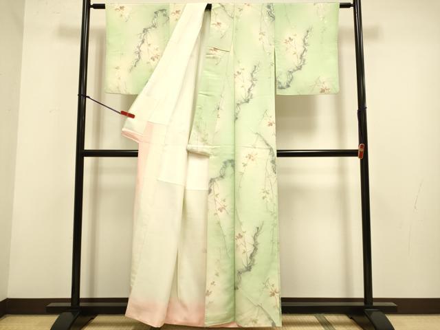 平和屋着物▼上質な小紋　寿光織　枝花文　暈し染め　正絹　逸品　DABH4890du