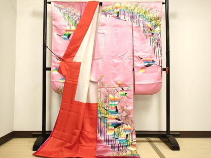 平和屋本店●お引きずり・お引き摺り・引き振袖　和装　結婚式　舞妓　芸妓　芸者　衣装　樹林飛鶴文　金銀彩　銀通し地　逸品　DABH4893du