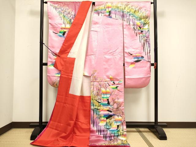 平和屋本店●お引きずり・お引き摺り・引き振袖　和装　結婚式　舞妓　芸妓　芸者　衣装　樹林飛鶴文　金銀彩　銀通し地　逸品　DABH4893du