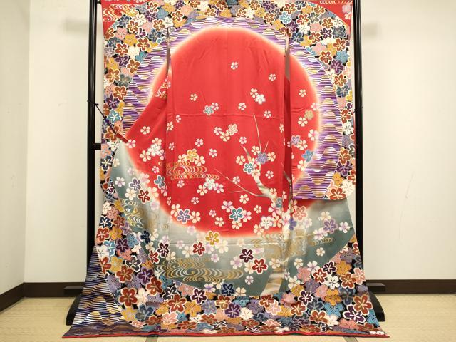 平和屋本店●お引きずり・お引き摺り・引き振袖　和装　結婚式　舞妓　芸妓　芸者　衣装　流水舞桜文　暈し染め　金銀彩　逸品　DABH4894du