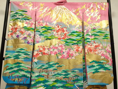 平和屋本店●本手描友禅作家　秋山章　和装　婚礼　結婚式　花嫁　神社挙式　立波飛鶴花松文　暈し染め　金彩　逸品　DABH4895du