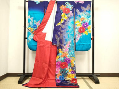 平和屋本店●お引きずり・お引き摺り・引き振袖　和装　結婚式　舞妓　芸妓　芸者　衣装　花蝶文　暈し染め　金彩　逸品　DABH4900du