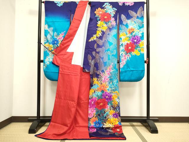 平和屋本店●お引きずり・お引き摺り・引き振袖　和装　結婚式　舞妓　芸妓　芸者　衣装　花蝶文　暈し染め　金彩　逸品　DABH4900du