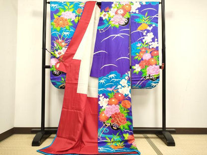 平和屋本店●お引きずり・お引き摺り・引き振袖　和装　結婚式　舞妓　芸妓　芸者　衣装　駒刺繍　流水花車文　金彩　逸品　DABH4901du