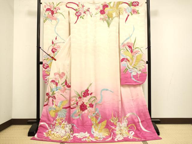 平和屋本店●お引きずり・お引き摺り・引き振袖 和装 結婚式 舞妓 芸妓 芸者 衣装 総刺繍 花鳥文 暈し染め 金銀糸 逸品 DABH4902du