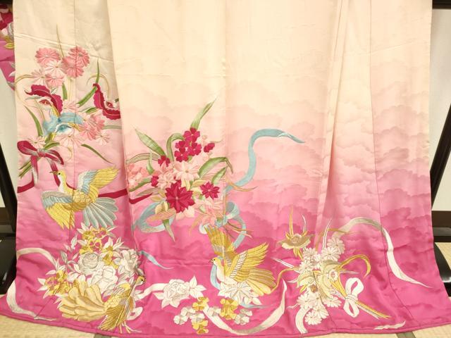平和屋本店●お引きずり・お引き摺り・引き振袖 和装 結婚式 舞妓 芸妓 芸者 衣装 総刺繍 花鳥文 暈し染め 金銀糸 逸品 DABH4902du