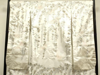 平和屋本店●色打掛　お引きずり　和装　婚礼　結婚式　花嫁　神社挙式　刺繍　枝垂れ桜飛鶴文　銀彩　DABH4913du
