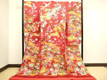 平和屋本店●色打掛　お引きずり　和装　婚礼　結婚式　花嫁　神社挙式　唐織　飛鶴花車文　金銀糸　逸品　DABH4915du