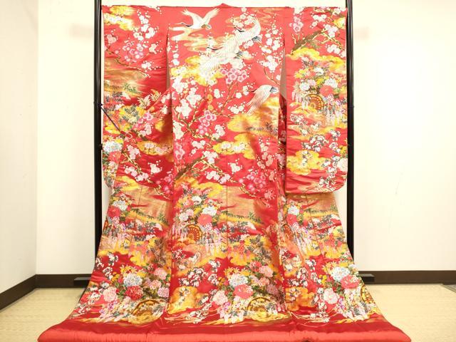 平和屋本店●色打掛　お引きずり　和装　婚礼　結婚式　花嫁　神社挙式　唐織　飛鶴花車文　金銀糸　逸品　DABH4915du