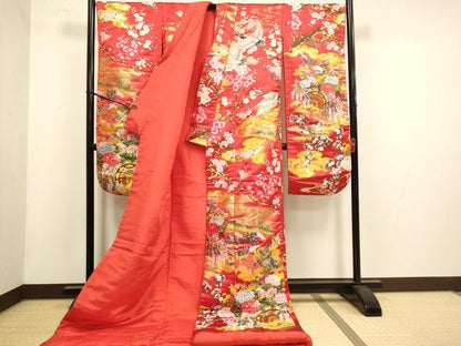 平和屋本店●色打掛　お引きずり　和装　婚礼　結婚式　花嫁　神社挙式　唐織　飛鶴花車文　金銀糸　逸品　DABH4915du