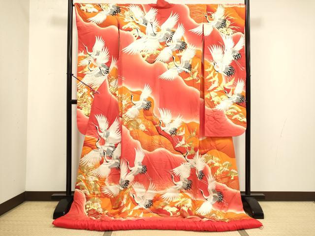 平和屋本店●色打掛　お引きずり　和装　婚礼　結婚式　花嫁　神社挙式　刺繍　飛鶴花松文　暈し染め　金彩　逸品　DABH4917du