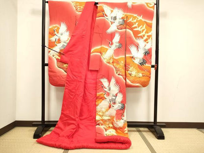 平和屋本店●色打掛　お引きずり　和装　婚礼　結婚式　花嫁　神社挙式　刺繍　飛鶴花松文　暈し染め　金彩　逸品　DABH4917du