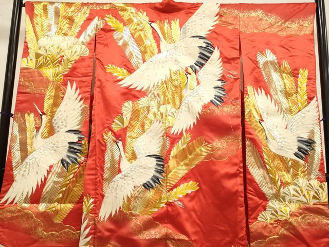 平和屋本店●色打掛　お引きずり　和装　婚礼　結婚式　花嫁　神社挙式　駒刺繍　総刺繍　飛鶴松葉文　金彩　逸品　DABH4919du