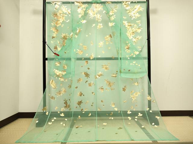 平和屋本店●お引きずり・お引き摺り・引き振袖　和装　結婚式　舞妓　芸妓　芸者　衣装　オーガンジー　舞桜文　金彩　DABH4920du