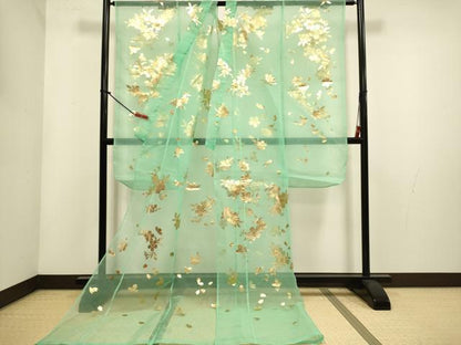 平和屋本店●お引きずり・お引き摺り・引き振袖　和装　結婚式　舞妓　芸妓　芸者　衣装　オーガンジー　舞桜文　金彩　DABH4920du