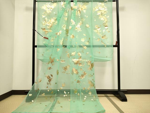 平和屋本店●お引きずり・お引き摺り・引き振袖　和装　結婚式　舞妓　芸妓　芸者　衣装　オーガンジー　舞桜文　金彩　DABH4920du