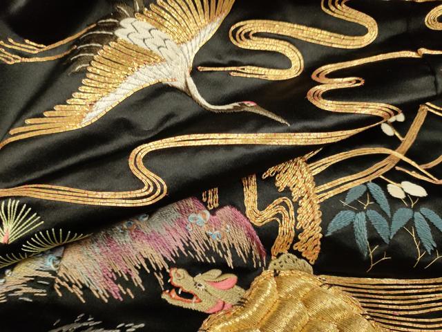 平和屋本店●色打掛　お引きずり　和装　婚礼　結婚式　花嫁　神社挙式　駒刺繍　飛鶴　蓑亀　松竹梅　黒地　逸品　DABH4921du