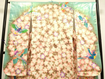 平和屋本店●お引きずり・お引き摺り・引き振袖　和装　結婚式　舞妓　芸妓　芸者　衣装　駒刺繍　孔雀桜文　金彩　逸品　DABH4924du