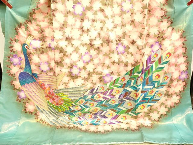 平和屋本店●お引きずり・お引き摺り・引き振袖　和装　結婚式　舞妓　芸妓　芸者　衣装　駒刺繍　孔雀桜文　金彩　逸品　DABH4924du