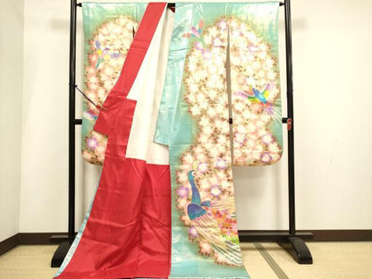 平和屋本店●お引きずり・お引き摺り・引き振袖　和装　結婚式　舞妓　芸妓　芸者　衣装　駒刺繍　孔雀桜文　金彩　逸品　DABH4924du