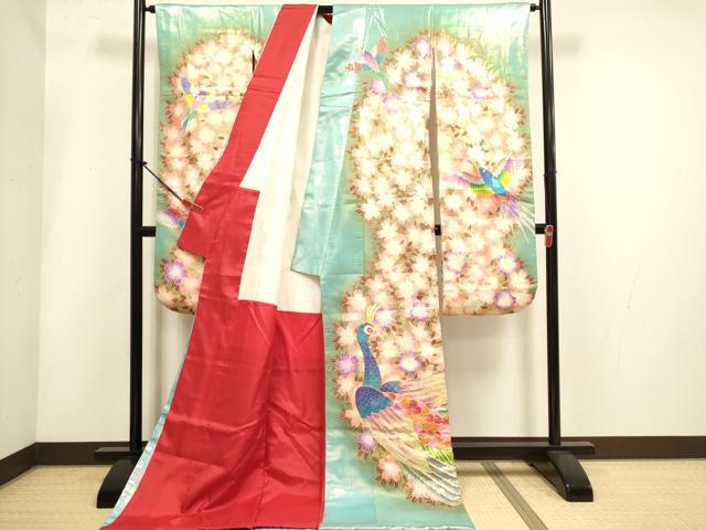 平和屋本店●お引きずり・お引き摺り・引き振袖　和装　結婚式　舞妓　芸妓　芸者　衣装　駒刺繍　孔雀桜文　金彩　逸品　DABH4924du