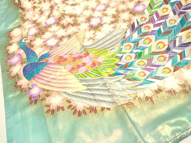 平和屋本店●お引きずり・お引き摺り・引き振袖　和装　結婚式　舞妓　芸妓　芸者　衣装　駒刺繍　孔雀桜文　金彩　逸品　DABH4924du