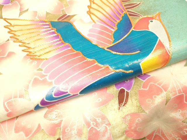 平和屋本店●お引きずり・お引き摺り・引き振袖　和装　結婚式　舞妓　芸妓　芸者　衣装　駒刺繍　孔雀桜文　金彩　逸品　DABH4924du