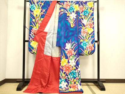 平和屋本店●お引きずり・お引き摺り・引き振袖　和装　結婚式　舞妓　芸妓　芸者　衣装　作家物　駒刺繍　草花文　逸品　DABH4926du