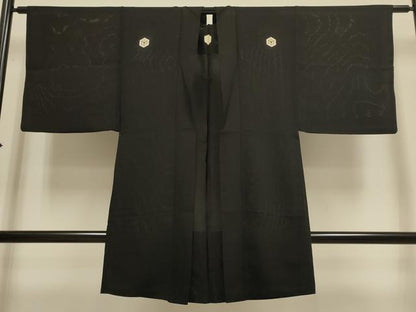 平和屋着物▽男性　黒紋付　羽織　スリーシーズン　春夏秋　塵除け　正絹　逸品　DABH4929du