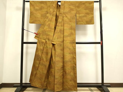 平和屋着物▽上質な紬　単衣　霞文　正絹　逸品　DABH4937du