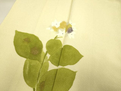 平和屋着物▽訪問着　単衣　草花文　金彩　正絹　逸品　DABH4939du