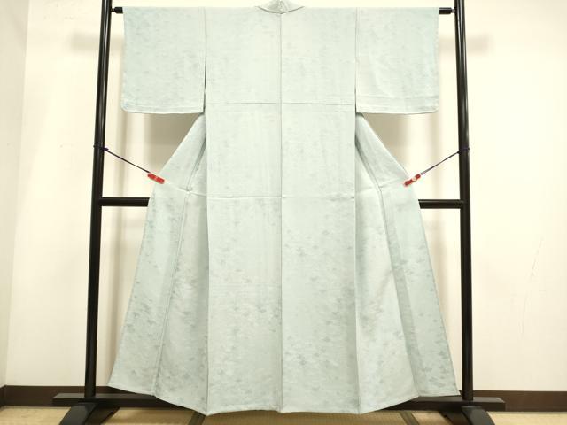 平和屋着物▽上質な色無地　単衣　青海波地紋　灰青色　正絹　逸品　DABH4940du