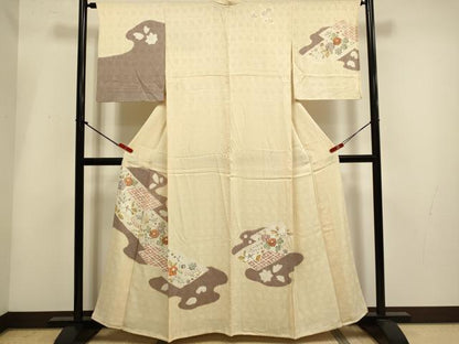 平和屋着物▽訪問着　単衣　霞取花文　正絹　逸品　DABH4943du