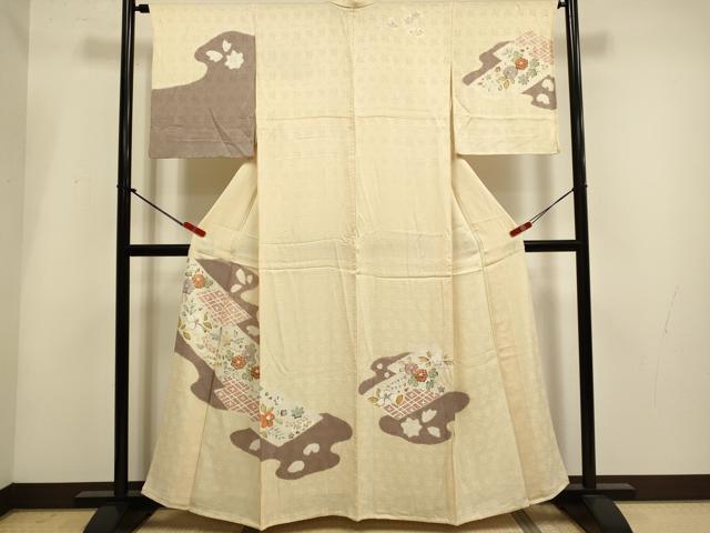 平和屋着物▽訪問着　単衣　霞取花文　正絹　逸品　DABH4943du