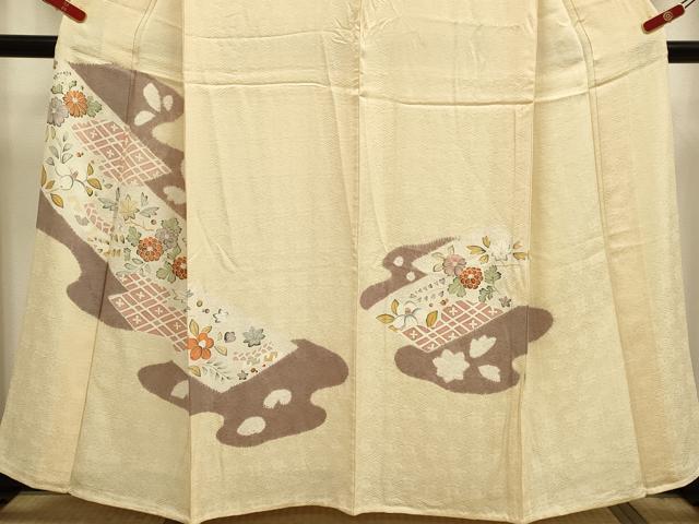 平和屋着物▽訪問着　単衣　霞取花文　正絹　逸品　DABH4943du