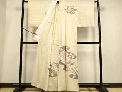 平和屋着物▽訪問着　単衣　霞取花文　正絹　逸品　DABH4943du