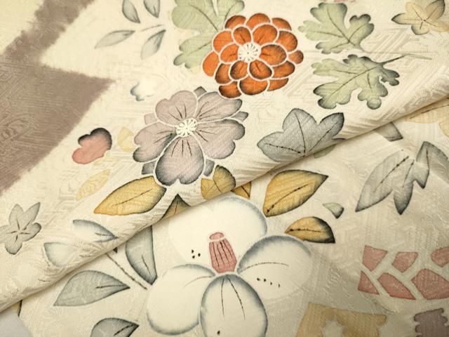 平和屋着物▽訪問着　単衣　霞取花文　正絹　逸品　DABH4943du