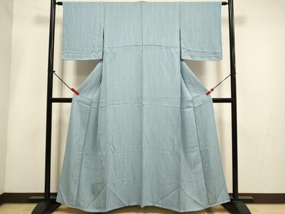 平和屋着物▽上質な色無地　単衣　変わり縞地紋　濃い灰青色　正絹　逸品　DABH4945du